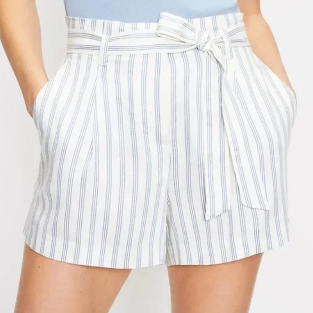 LOFT High Waist Striped Shorts - White and Blue